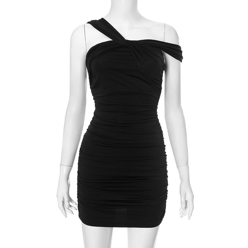 European And American Solid Color Twisted Sexy Sheath Dress Women