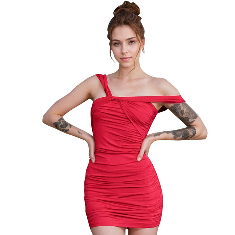 European And American Solid Color Twisted Sexy Sheath Dress Women