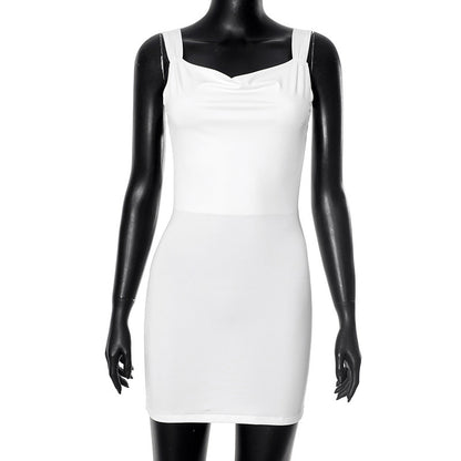 European And American Simple Solid Color Big Bow Backless Dress