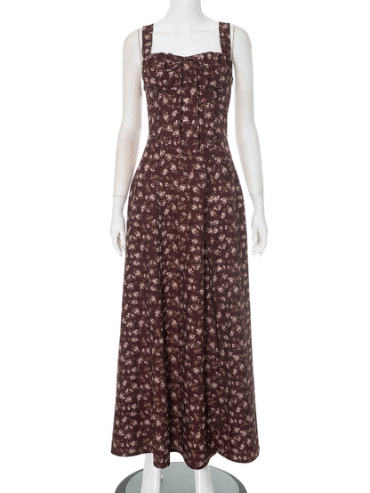 European And American Spring And Summer Floral Backless Slim Fit Sleeveless Split Dress
