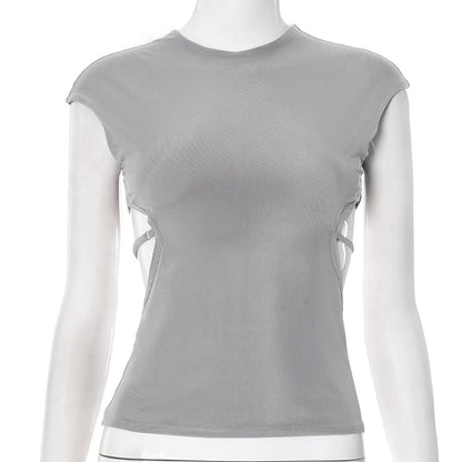 Solid Color Round Neck Sleeveless Backless Sexy Vest Top