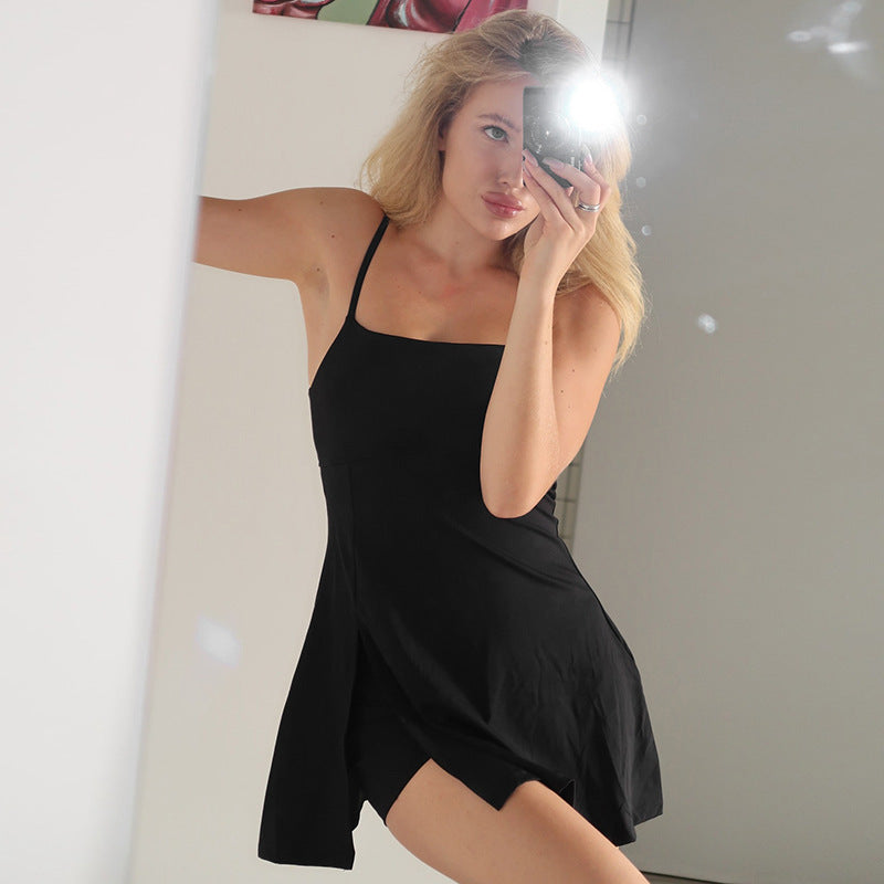 European And American Sexy Split Safety Pants Suspenders Dress Women