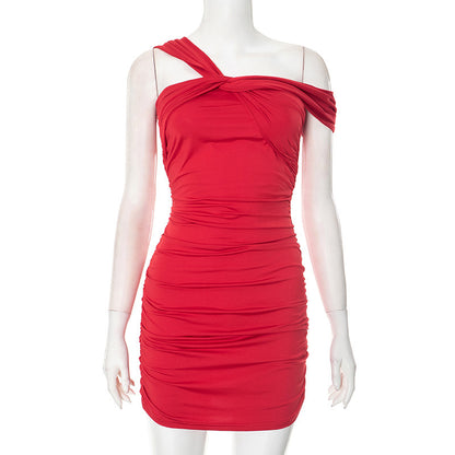 European And American Solid Color Twisted Sexy Sheath Dress Women