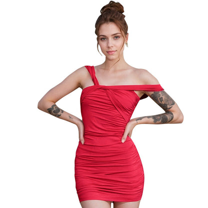 European And American Solid Color Twisted Sexy Sheath Dress Women