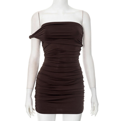 European And American Solid Color One Shoulder Sexy Sheath Dress Women