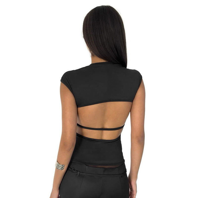 Solid Color Round Neck Sleeveless Backless Sexy Vest Top
